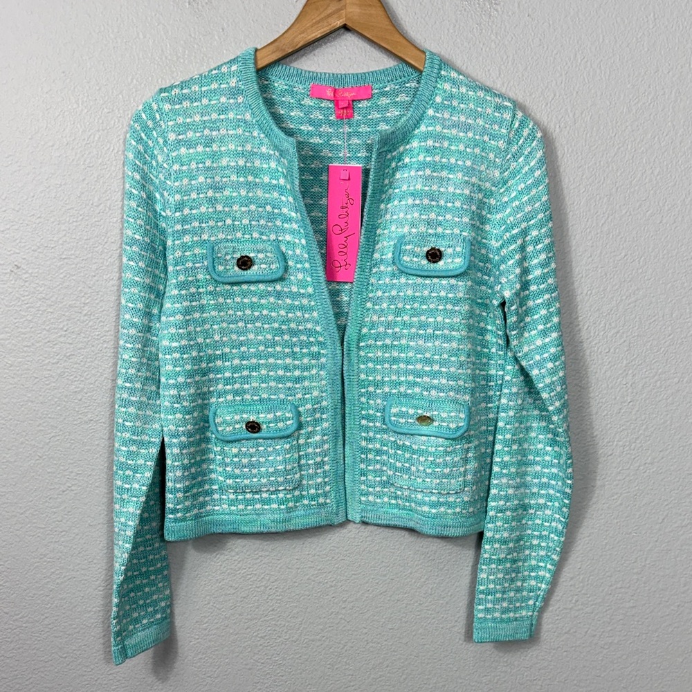 Lilly Pulitzer Teal Kienne Cardigan‎ Tweed Cropped Cardigan